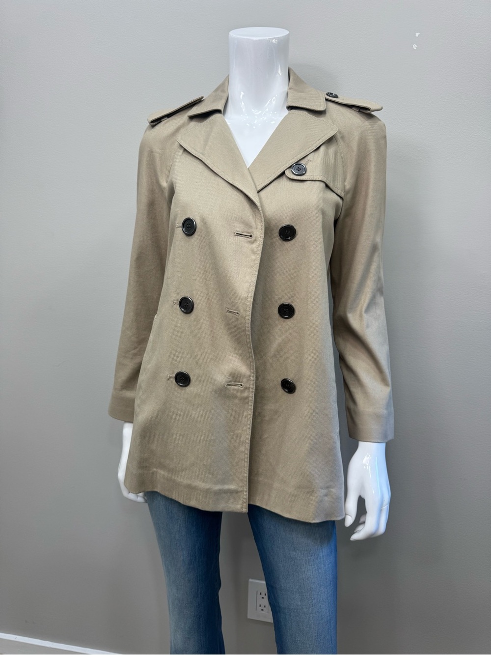BURBERRY London Beige Cotton Stretch Double Breasted Trench Jacket Size 6